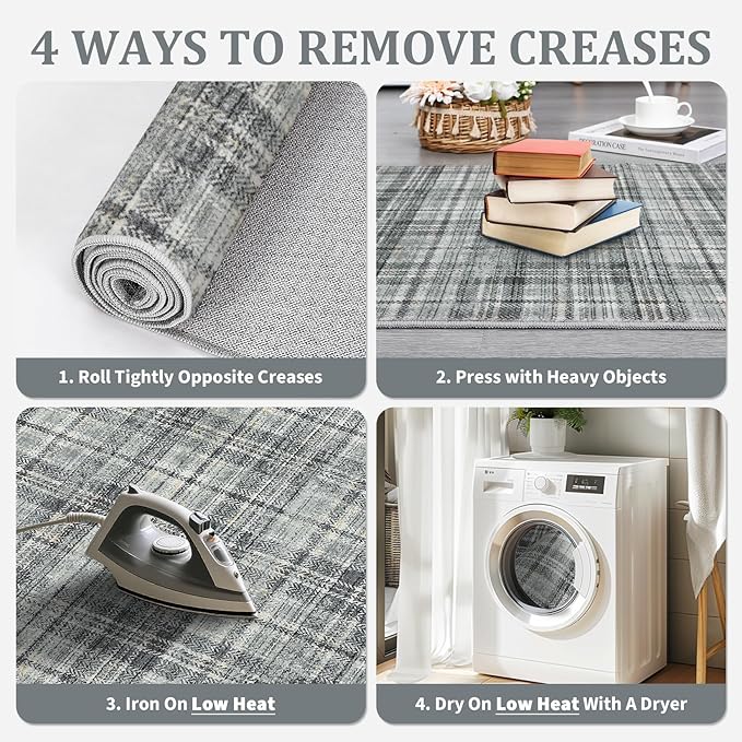 Washable Rugs 5x7 Rug for Living Room Bedroom Rug Modern Plaid Area Rug Soft Carpet 5'x7' Greenish Grey