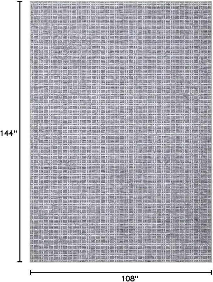 GAOMON Modern Checkered Area Rug - 9x12, Soft Faux Wool, Non-Slip, Grey