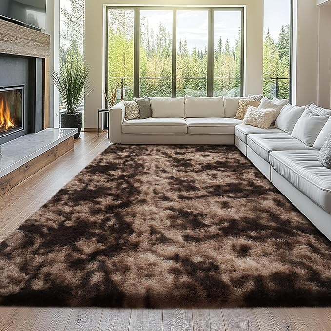 10x12 Large Rugs for Living Room: Shag Area Rugs 10x12 for Living Room- Tie-Dyed Brown Large Shag Rugs- Shaggy Big Mordern Indoor Carpets for Bedroom (Tie-Dyed Brown)
