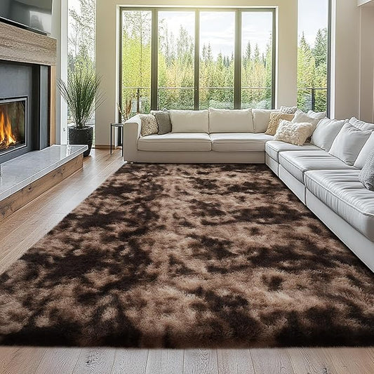 10x12 Large Rugs for Living Room: Shag Area Rugs 10x12 for Living Room- Tie-Dyed Brown Large Shag Rugs- Shaggy Big Mordern Indoor Carpets for Bedroom (Tie-Dyed Brown)