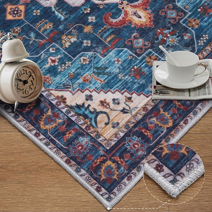 Ciicool Area Rug 5x7ft Washable Rugs for Living Room Non-Slip Indoor Rugs Large Low-Pile Mat Floor Carpet Vintage Rug for Bedroom Dinning Foyer Decor