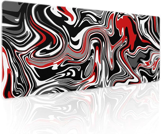 aportt Black Red Swirl Gaming Mouse Pad XL Gray Marble Grey Fluid Design Extended Large Mat Mousepad Desk Pad Non-Slip Rubber Base Stitched Edge Long Keyboard Pad for Computer,31.5×11.8 Inch