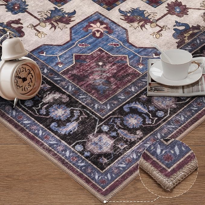 Ciicool Area Rug 5x7ft Washable Rugs for Living Room Non-Slip Indoor Rugs Large Low-Pile Mat Floor Carpet Vintage Rug for Bedroom Dinning Foyer Decor