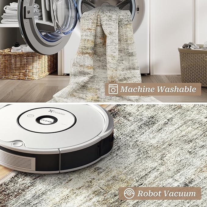 2x3 Washable Rug Runner for Bathroom, Soft Entryway Rug for Laundry Room, Kitchen, Vintage Abstract Hallway Runner for Bedroom, Anti-Slip Door Mat Indoor Entrance(2'x3', Grey/Rust)