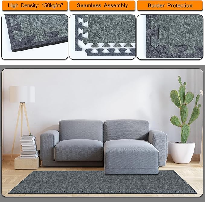 28 Pcs 0.4" Felt Border Pieces for BXI Soundproof Interlocking Rug Pad, Non Slip Rug Pads, High Density Noise Reduction Puzzle Felt Carpet Padding, Rug Mat Protect and Adds Cushion Fittings