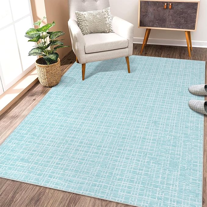 Washable Rug 5x7 Area Rug for Living Room Bedroom Rug Modern Contemporary Large Area Rug Non Slip Throw Rugs Soft Faux Wool Low Pile Stain Resistant Carpet for Dining Room 5'x7' Mint Green