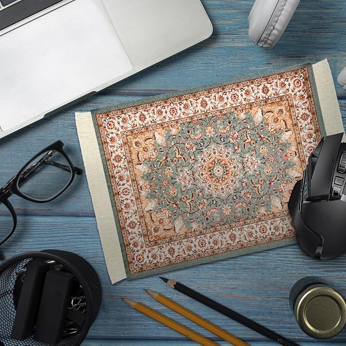 Persian Carpet Style Mouse Pad Oriental Vintage Bohemian Rug Desk Pad Miniature Mouse Mat Coaster Table Décor for Office Home