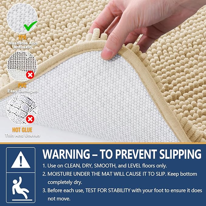Arotive Bathroom Rugs 36x24, Extra Soft Absorbent Shaggy Chenille Bath Rugs, Machine Washable Rubber Backing Non-Slip Bath Mats for Bathroom Floor Tub and Shower, Home Decor Accessories, Beige