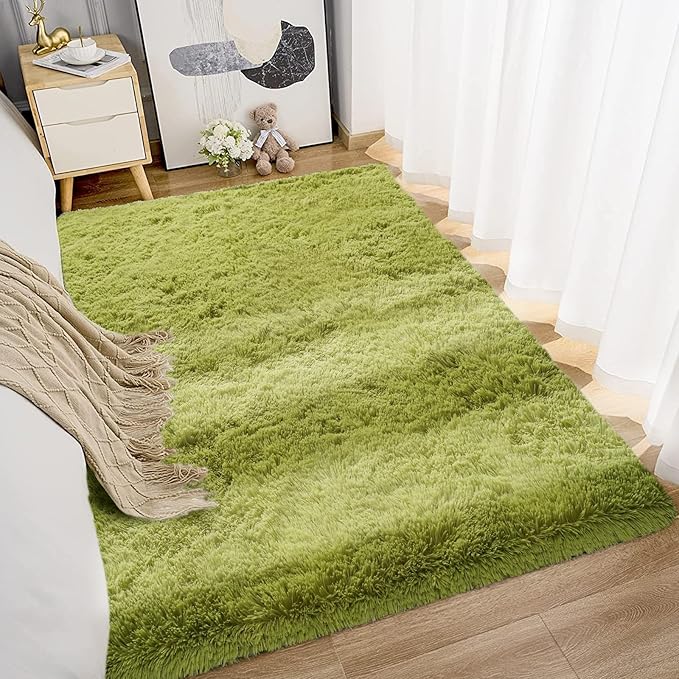 Green Rugs for Bedroom 4x6: Fluffy Area Rugs 4x6 for Living Room- 4x6 Shag Rugs for Kids Room- Green Furry Plush Soft Carpets for Bedroom, Boys,Teen Room (Light Green, 4x6)
