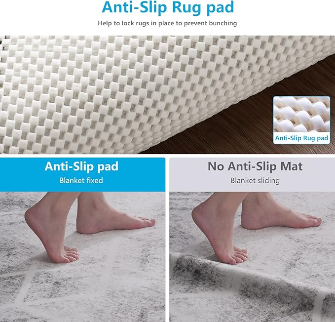 Non Slip Area Rug Pads - 5x8 Feet Extra Thick Pad Anti-Slip Carpet Rug Mats for Hardwood Floors