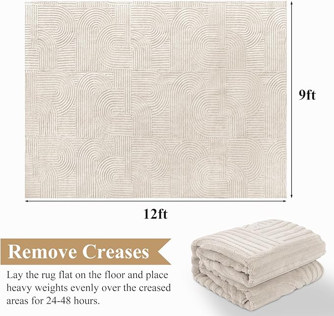 Pauwer 9x12 Washable Area Rugs for Living Room Modern Beige Solid Color Soft Fluffy Rugs for Bedroom Non Slip Boho Accent Indoor Mat Floor Carpet Cover for Kids Room Dining Room Kitchen Office