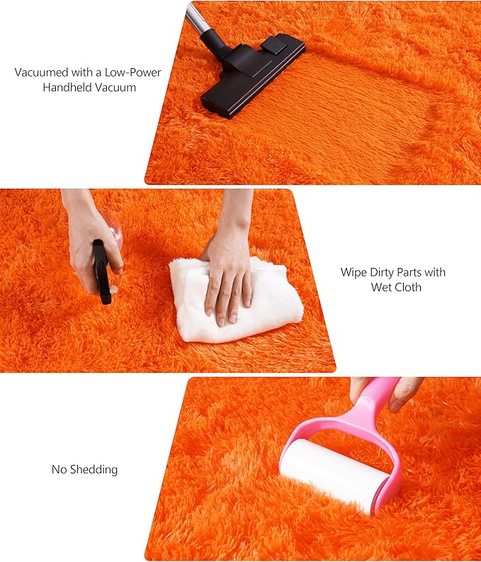 Orange Shag Rug for Bedroom, 4x5.9 Feet Fluffy Area Rugs for Living Room and Nursery, Soft and Comfy, Fuzzy Carpet for Girls Boys Kids Dorm Home Decor Aesthetic, Upgrade Non Slip