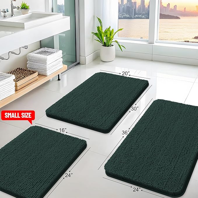 Arotive Bathroom Rugs 44x24, Extra Soft Absorbent Shaggy Chenille Bath Rugs, Machine Washable Rubber Backing Non-Slip Bath Mats for Bathroom Floor Tub and Shower, Home Decor Accessories,Blackish Green