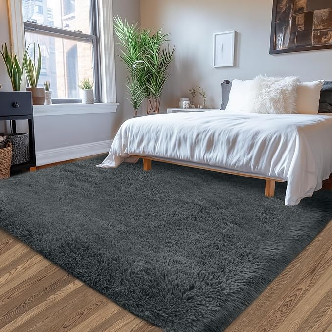Fluffy Area Rug for Living Room 6x9: Grey Shag Rugs for Living Room- 6x9 Feet Fluffy Rugs for Bedroom- Shag Gray Rugs Soft Fuzzy Carpets for Bedroom, Nursery (Grey,6x9)