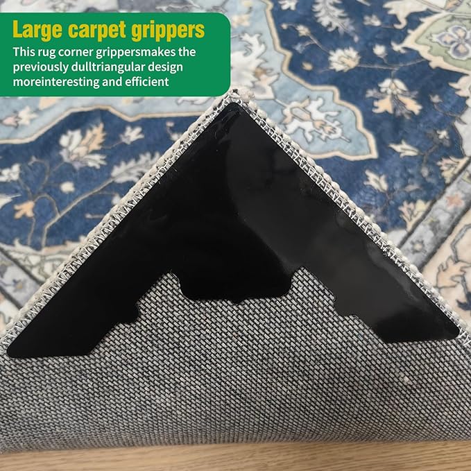 Large Non Slip Rug Pads 8 Pcs,Reusable Double Sided Carpet Tape for Hardwood Floors and Tiles,Extra Thick and Double Sided Adhesive to Secure Area Rugs,No Residue for Floor