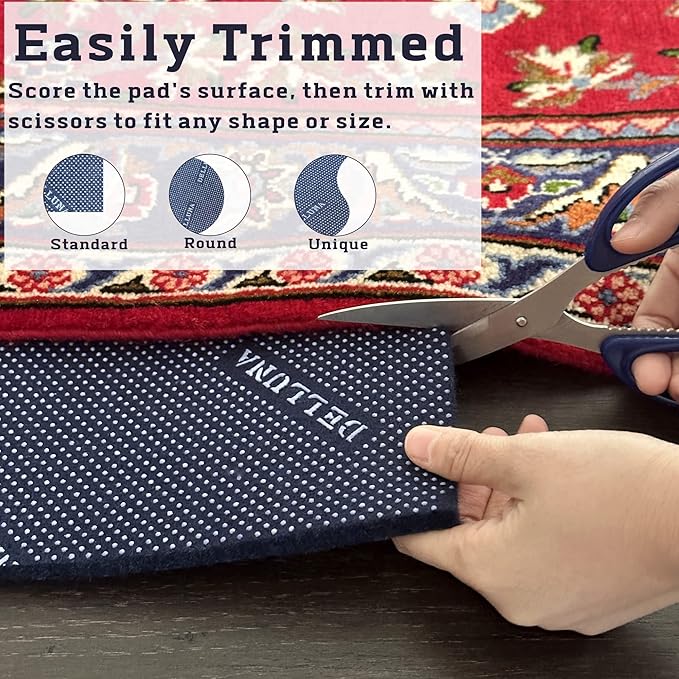 DELLUNA Non-Slip Area Rug Pad 5'x7', 3/8" Thick Double Side Rubber + Felt, Premium Deluxe Cushioned- Safe for All Floors, Adds Comfort and Protection, Ultra Strong Grip, Stop Rug from Moving.