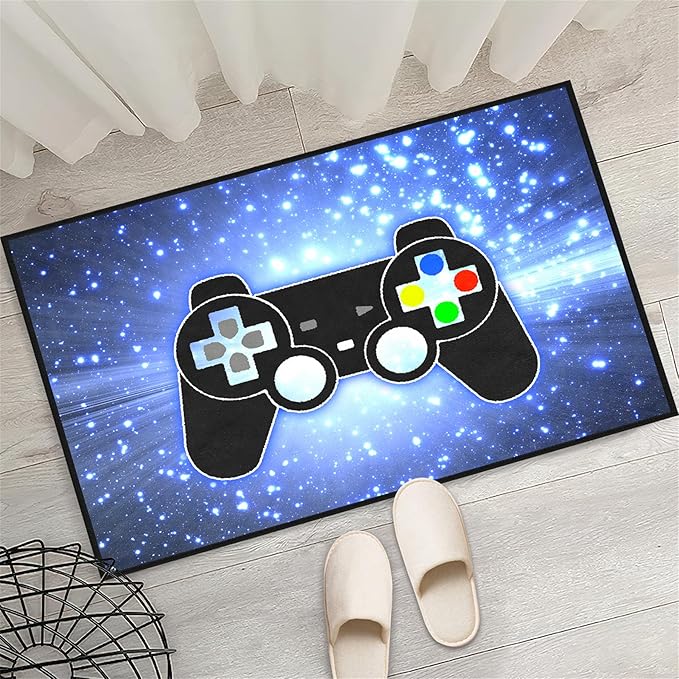 Game Video Gamepad Rugs, Boys Gamer Theme Carpets, Modern Gaming Space Blue Starry Sky Printed Large Carpets for Bedroom Living Room Mat Gaming Room Home Decor Mat