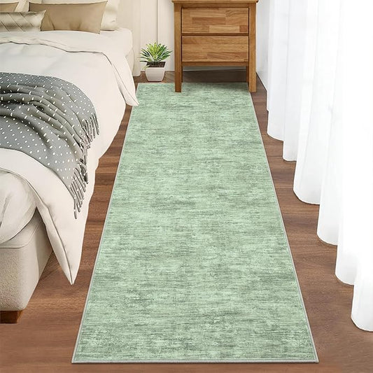 RUGSREAL Hallway Runner Rug 2.5x10 Long Kitchen Rug with Rubber Backing Low Pile Stain Resistant Entryway Carpet Washable Modern Solid Color Runner for Living Room Bedroom, Green