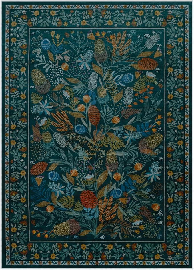 Anidaroel Botanical Print 5x7 Area Rugs for Living Room, Washable Soft Rugs for Bedroom Aesthetic, Non Slip Modern Rug Stain Resistant Dining Room Mat Throw Carpet for Dorm Nursery, Tea