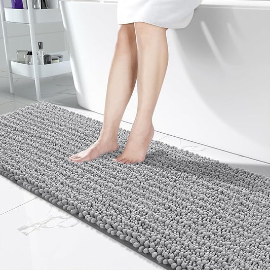 Yimobra Bathroom Runner Rug 70x24 Inch - Extra Long Non Slip Chenille Bath Mat, Soft & Absorbent, Machine Washable Shaggy Hallway Carpet for Vanity Tub Shower, Gray Home Decor Accessories