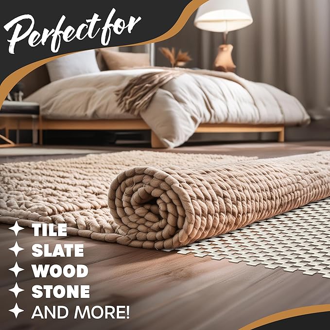 Nevlers 8'x10' White Anti Skid Rug Gripper for Hardwood Floors & Other Surfaces | PVC Foam Non Slip Rug Pads | Open Weave Rug Pad Non Slip Design | Customizable Anti Slip Rug Grips | Carpet Gripper