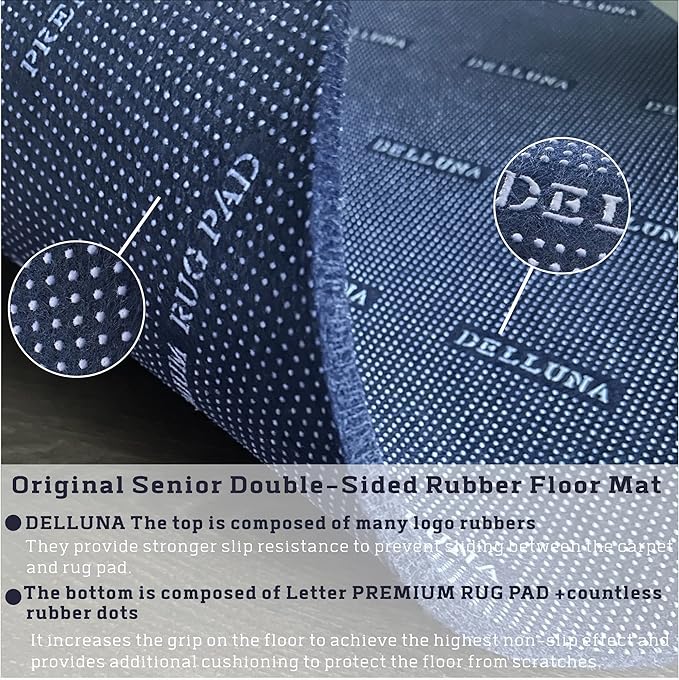 DELLUNA Non-Slip Area Rug Pad 5'x7', 3/8" Thick Double Side Rubber + Felt, Premium Deluxe Cushioned- Safe for All Floors, Adds Comfort and Protection, Ultra Strong Grip, Stop Rug from Moving.
