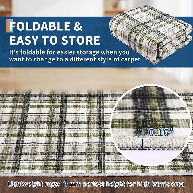 Washable Area Rug 8x10 Rug for Living Room Modern Non Slip Throw Rugs Farmhouse Large Rugs for Bedroom Low Pile Non Shedding Stain Resistant Carpet for Dining Room 8'x10' Green&Taupe