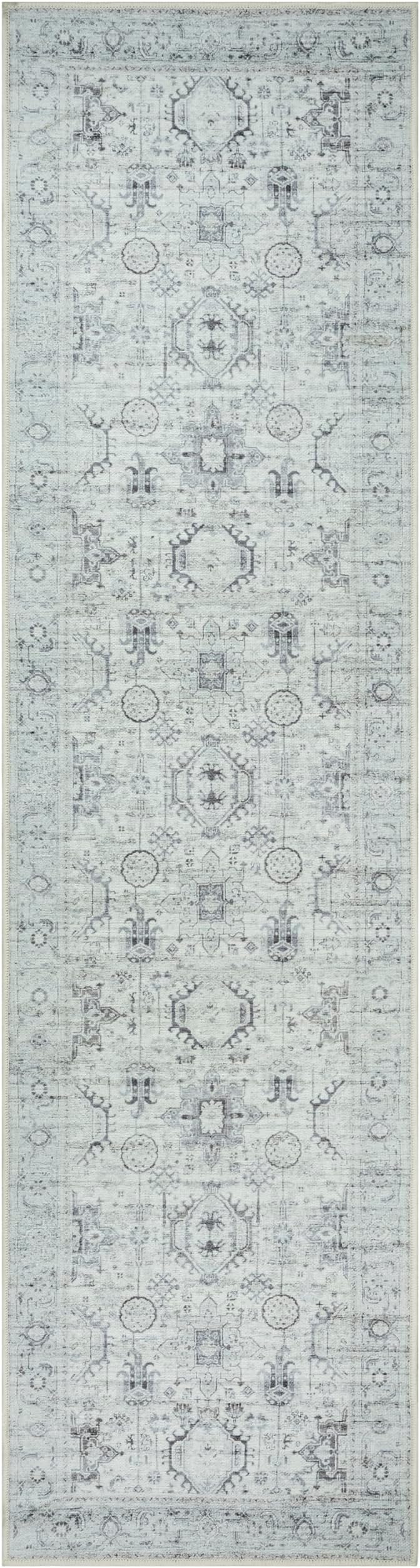 GLN Rugs Bohemian Collection - Machine Washable Area Rug, Bohemian Vintage, Non Slip, Low Pile Chenille Rug, Living Room, Bedroom, Bathroom Rug (2'6"x10' Beige and Gray)