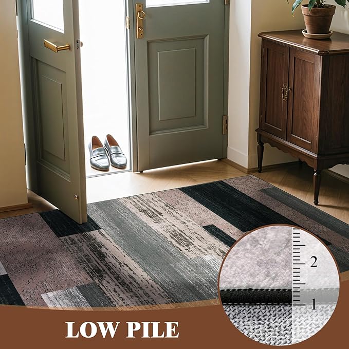 10x14 Washable Area Rugs for Living Room and Bedroom, Vintage Checkered Pattern Non-Slip Carpet, Stain Resistant Low Pile Soft Rug for Dining Room,Office,Nursery,Kids Room(10x14,Chocolate)