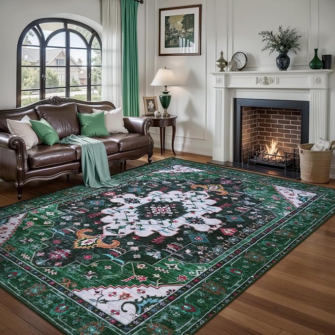 Ciicool Area Rug 5x7ft Washable Rugs for Living Room Non-Slip Indoor Rugs Large Low-Pile Mat Floor Carpet Vintage Rug for Bedroom Dinning Foyer Decor