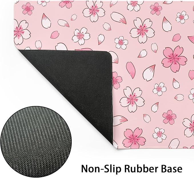 Pink Cherry Blossom Gaming Mouse Pad Extended 3XL Cute Anime Aesthetics Floral Kawaii Flower Large Mousepad Non-Slip Rubber Base Stitched Edge Long Keyboard Desk Mat for Computer,47.2x23.6 In,120x60cm