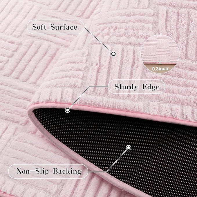 5x7 Pink Washable Shag Area Rug for Girls Bedroom, Modern Geometric Non Slip Living Room Rugs, Fluffy Soft Thick Carpet for Kids Room, Dorm, Office, and Home Decor
