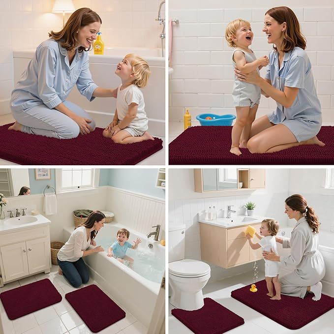 Arotive Bathroom Rugs 30x20, Extra Soft Absorbent Shaggy Chenille Bath Rugs, Machine Washable Rubber Backing Non-Slip Bath Mats for Bathroom Floor Tub and Shower, Home Decor Accessories, Burgundy