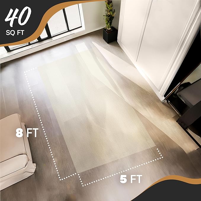 Nevlers 5'x8' White Anti Skid Rug Gripper for Hardwood Floors & Other Surfaces | PVC Foam Rug Pad Non Slip Design | Open Weave Non Slip Rug Pads | Customizable Carpet Pad & Under Rug Non Slip Pad