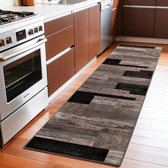 2x6 Washable Runner Rug for Hallway&Kitchen,Non-Slip Long Carpet with Vintage Checkered Design,Ultra-Thin Low Pile,Stain Resistant Easy Clean Floor Mat for High Traffic Areas(2x6,Chocolate)