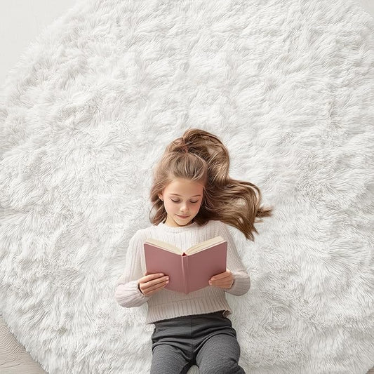 OLANLY Ivory Round Rugs for Bedroom - Machine Washable, 6 ft Circle Area Rugs for Living Room, Soft and Fluffy Shaggy Carpet for Teen Girls and Boys, Nursery Rooms, Dorms, Home Decor Aesthetic