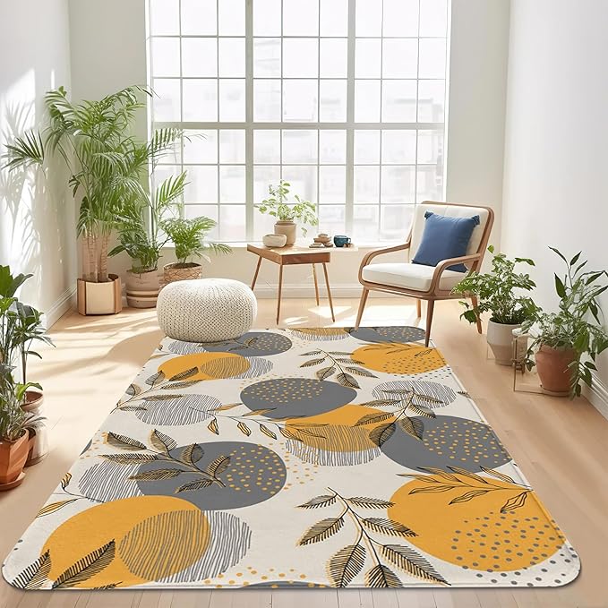 SPUNKER Bohemain Leaves Area Rug 5x7 Rugs for Living Room Stripes and Dots Living Room Washable Rugs Vintage Rug for Bedroom Dinning Room