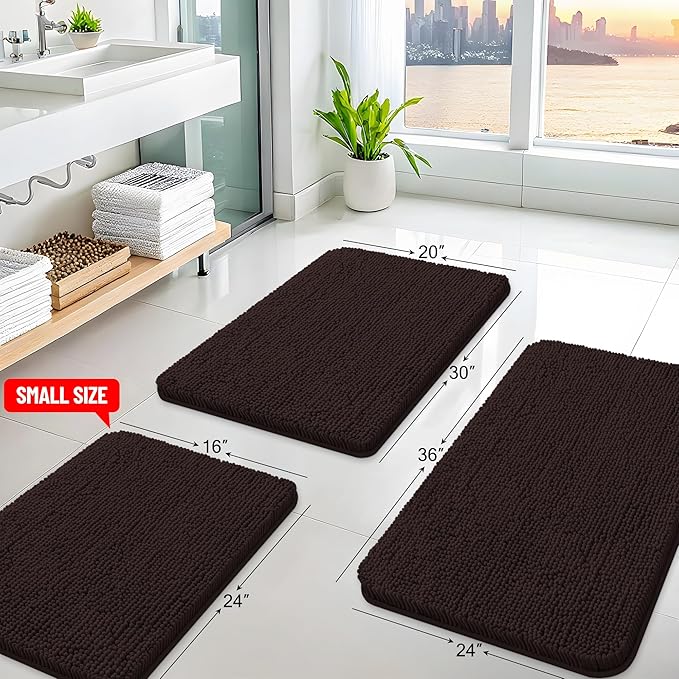 Arotive Bathroom Rugs 44x24, Extra Soft Absorbent Shaggy Chenille Bath Rugs, Machine Washable Rubber Backing Non-Slip Bath Mats for Bathroom Floor Tub and Shower, Home Decor Accessories, Brown