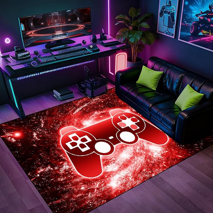 Video Game Rug - Gaming Themed Rug Gamepad Controller Area Rugs for Bedroom Gaming Carpet for Boys Game Carpet for Playrooms Bedroom Doormat Yoga Mats