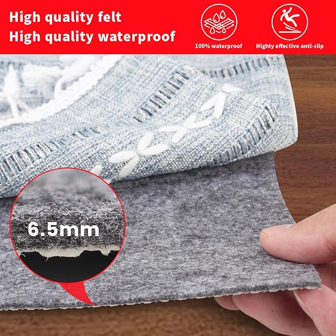Waterproof Rug Pad Round 1/4 Thick Waterproof Non-Slip Rug Pad， Pad for Hardwood Floors， Rug Pads for All Floors and Finishes, Keeps Carpets in Place Soft and Safe（8TF）