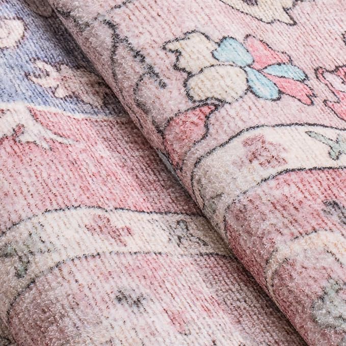 9x12 Area Rug - Medallion Honeycomb Non Slip Backing Area Rugs Ocean Pink Mixed Faux Wool Foldable Foldable & Machine Washable Area Rugs for Living Room Bedroom Dining Room Home Office