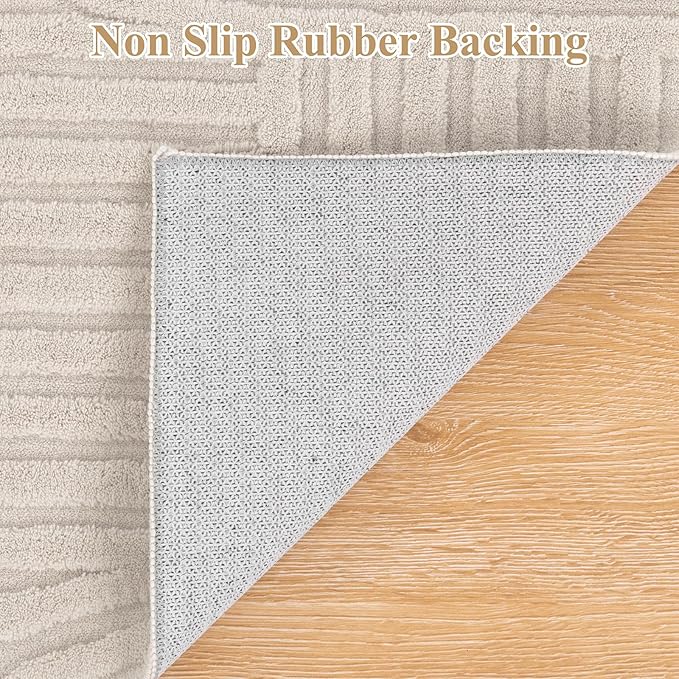 Pauwer 8x10 Washable Area Rugs for Living Room Modern Beige Solid Color Soft Fluffy Rugs for Bedroom Non Slip Boho Accent Indoor Mat Floor Carpet Cover for Kids Room Dining Room Kitchen Office