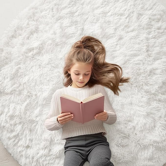 OLANLY Ivory Round Rugs for Bedroom - Machine Washable, 5 ft Circle Area Rugs for Living Room, Soft and Fluffy Shaggy Carpet for Teen Girls and Boys, Nursery Rooms, Dorms, Home Decor Aesthetic