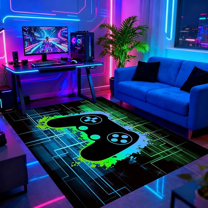 Gamer Rug for Boys Room - Video Game Rugs for Kids Bedroom Gaming Rugs for Gaming Room Gamer Decor for Boys Room Game Carpet for Playrooms,4'5''×6'