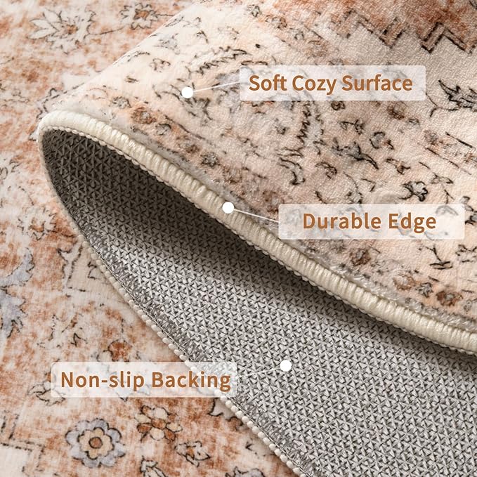 Ciicool 5x7 Area Rugs, Washable Area Rug Boho Rugs for Living Room Non-Slip Indoor Rugs Large Low-Pile Mat Floor Carpet Vintage Rug for Bedroom Office Dinning Foyer Decor