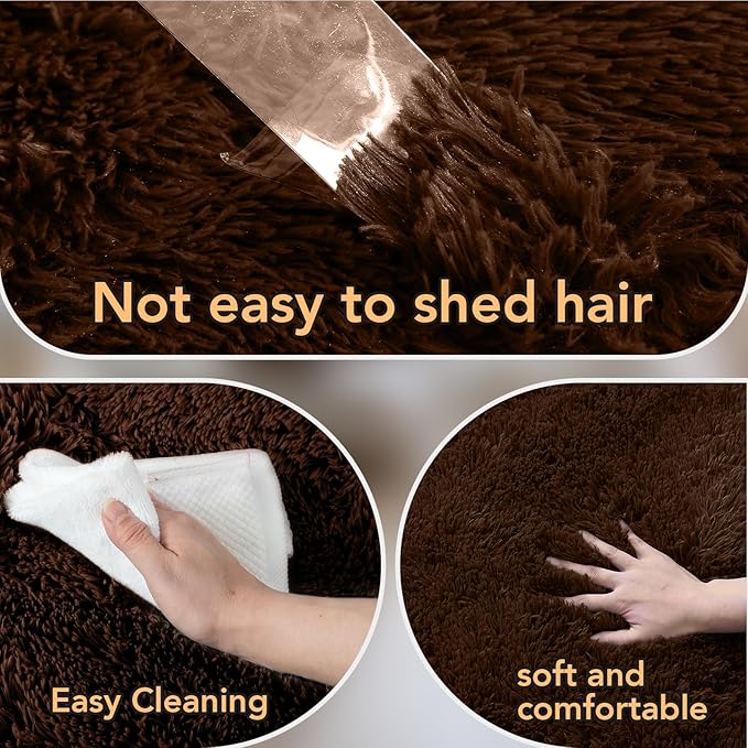 Shag Rugs for Living Room 9x12: 9x12 Shag Area Rugs for Living Room- Large Soft Brown Rugs for Bedroom- Fuzzy Plush Modern Carpets for Kids Room (Brown)
