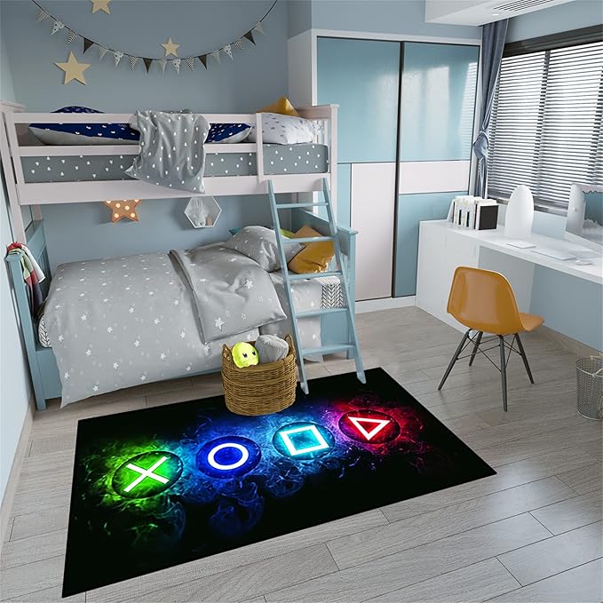 Video Game Rug - Gaming Rug for Boys Room Video Games Bedroom Carpet for Teens Gaming Room Decor Gamer Room Decor for Boys Gamer Carpet for Kids Bedroom,Black