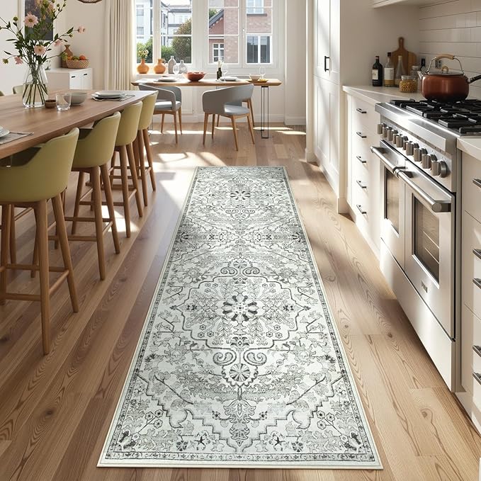 Lahome Bohemian 2'8" x 10' Washable Long Hallway Runner Rug, Soft Kitchen Rug Runner, Non Slip Non-Shedding Stair Carpet Runners for Hall Bathroom Hardwood Floors, Beige