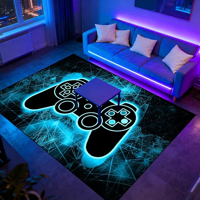 Gaming Video Game Area Rugs for Boys Teens Modern Cool Tech Style Gaming Room Home Decor Gamer Controller Gamepad Pattern Area Rug Floor Carpet Bathroom Mat for Leisure/Living/Bedroom