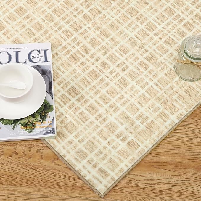 GAOMON Modern Area Rug 2x6 - Soft Faux Wool Washable Mat - Contemporary Non-Slip Yellow Entryway Runner for Living Room, Bedroom, Kitchen, Hallway